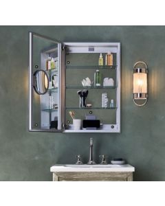 Robern DC2430D4CFG72 Main Line Series Medicine Cabinet 30" H x 24" W x 4" D Framed (Polished Aluminum), Reversible in Grey