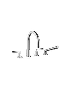 Dornbracht 27512882-XX Tara Four Holes Widespread Deck Mount Tub Filler with Hand Shower and Lever Handles in Polished Chrome - Specially designed spout has extended reach of 12 Inches