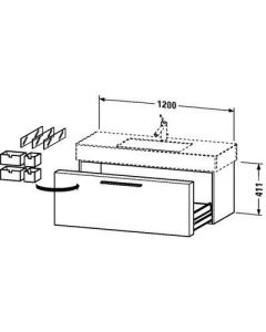 Duravit FO957401313 Fogo 47" L X 18" W X 16" H Wall Mounted Bathroom Vanity Base Only with 3 Glass Divider in American Walnut (Vanity Top Sold Separately)