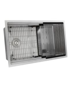 Emory & Bond EB3620SRPKG Stainless Steel Zero Radius Rectangular Undermount Sink with Specially Designed Ledges. Includes Bottom Grid, Colander and Rollup Mat