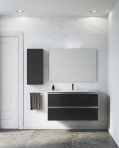 Emory and Bond EB551232GR-WVT-PC Vota 32" W X 18" D, 2 Drawers Wall Mount Vanity with Polished Chrome Handle in Dark Gray