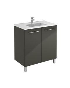 Emory and Bond 125496 Sano 24" W X 18" D X 29" H 2 Doors Floor-Mount Vanity Base in High Gloss Anthracite (Vanity Top Sold Separately)