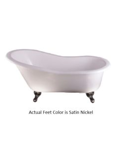Emory & Bond EB70260SN 61" Cast Iron Slipper Claw Foot Tub with Satin Nickel Feet in White