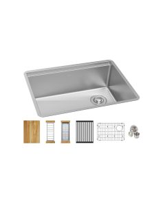 Elkay EFRU24169RTWC Crosstown 16 Gauge Workstation Stainless Steel 25-1/2" L x 18-1/2" W x 9" H Single Bowl Undermount Sink Kit in Polished Satin
