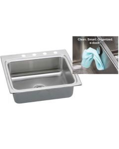 Elkay LR2522EK3 18 Gauge Stainless Steel 25 Inch X 22 Inch X 8.125 Inch Single Bowl Top Mount Kitchen Sink Kit 3 Hole, With Edock Hook,