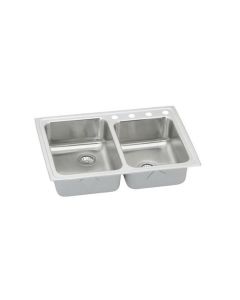 Elkay LRADQ250551 18 Gauge Stainless Steel 33 Inch X 22 Inch X 5.Inch Double Bowl Top Mount Quick-Clip Kitchen Sink, Larger Left Bowl, 1 Faucet Hole,