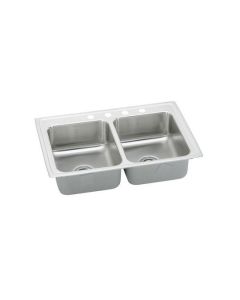 Elkay LRQ25193 18 Gauge Stainless Steel 25" X 19.5" X 7.625" Double Bowl Top Mount Quick-Clip Kitchen Sink With 3 Faucet Holes