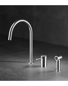 MGS Designs F2RSP-P 2 Hole Kitchen Mixer with Pull-out Side Spray in Polished Stainless Steel
