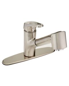 Franke FFPS4580 Nobel 1.75 GPM Deck Mounted Single Hole Pull Out Kitchen Faucet in Satin Nickel
