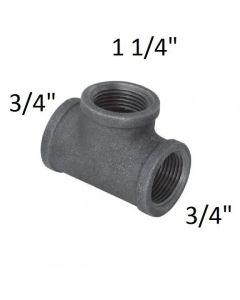 3/4" x 3/4" x 1 1/4" Black Malleable Tee Reducing