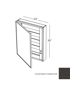 WetStyle FRMEL-W38NU-XY Frame Linea Mirrored Cabinet 24” Wide x 30” Height X 5 ¾” Depth, Wood Side in Smoked Oak, Hinge Left Side, Mirror Defogger, and Mood Light