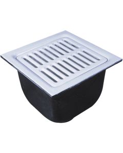 Watts FS-743, Floor Sink, 3" Pipe, No Hub, 12" Square , 8" Deep Porcelain Enamel Coated Cast Iron Grate, Dome Bottom Strainer, No Hub