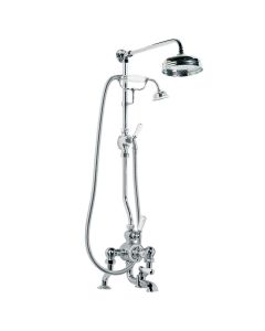 Lefroy Brooks GD-8825-CP Exposed Thermostatic Bath and Mixing Valve Riser Kit Handset Lever Diverter 8" Rose and Adjustable Riser Pipe Bracket Deck Mounted in Polished Chrome