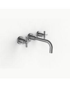Davinci GOT-REM-150-SN Gotham Three Hole Wall Mounted Lavatory Faucet with 90 Degree Angled Spout with Base and Cross Handles in Satin Nickel 