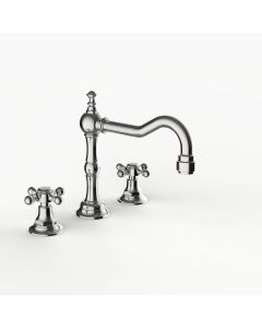 Davinci GRA-SUT-100-PN Gramercy Deck Mounted Three Hole Lavatory Faucet with Medium Height, Partial Arc Spout with Cross Handles in Polished Nickel
