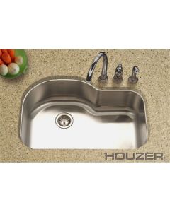 Houzer MH-3200-1 Medallion Designer Undermount Offset Single Bowl Kitchen Sink in Stainless Steel