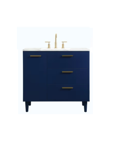 36" Floor Mount Vanity Set, Top in White and 3 Drawers Vanity Base in Blue by Emory and Bond