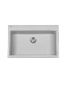 Kindred KGSL2031-8PW, Top- Mounting Granite Kitchen Sink, 1 Bowls, 28-7/16" L X 15-3/8" W X 8" D in Polar White, Five Pre-Scored Faucet Holes