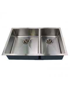 Emory and Bond KOU-322107-0-20 Venetian Series Stainless Steel Under Mount Kitchen Sink, No Holes, 2 Bowls, 32"L x 21"W