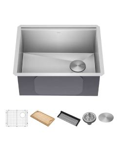Kraus KWU111-23 Kore™ 23" L X 19" W X 10" D Workstation Rectangular Undermount 16 Gauge Single Bowl Kitchen Sink with Accessories in Stainless Steel
