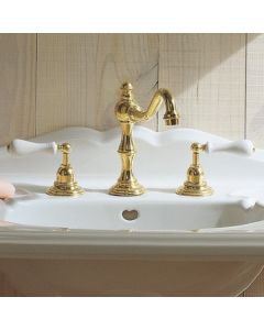 Herbeau 330249 Royale Widespread Lavatory Set in Solibrass with White Handles 