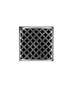 Infinity Drain MD 4-2I PS 4" X 4" MD 4 Complete Kit with Moor Pattern Decorative Plate in Polished Stainless with Cast Iron Drain Body, 2" Outlet