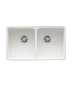 Franke MHK720-31WH Manor House 31" L x 19" W x 7" H Double Bowl Apron Front Fireclay Sink in White