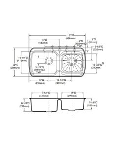 Moen 22412 Moenstone 33" L X 22" W Double Bowl Kitchen Sink in Granite