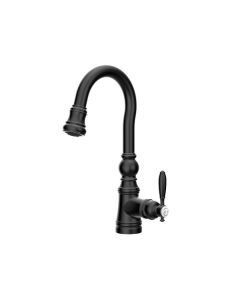 Moen S53004BL Weymouth™ 1.5 GPM Deck Mounted Single Handle High Arc Pull Down Bar Faucet in Matte Black