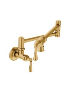 Moen S664BG Traditional Pot Filler Two-Handle Kitchen Faucet in Brushed Gold