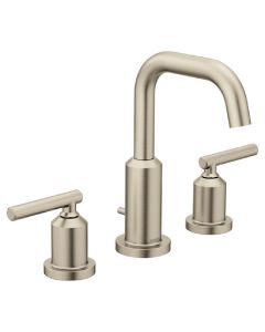 Moen T6142BN Gibson™ 1.2 GPM Deck Mounted Two Handle High Arc Widespread Bathroom Sink Faucet with Includes Pop-Up Drain Trim in Brushed Nickel (Rough In Sold Separately)