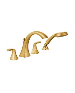 Moen T694BG Voss Two-Handle High Arc Roman Tub Faucet Including Handheld Shower in Brushed Gold