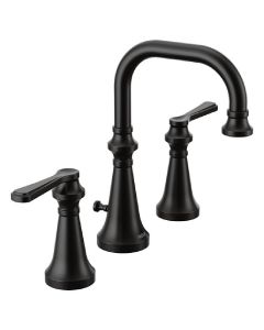 Moen TS44102BL Colinet™ 1.2 GPM Deck Mounted Two Handle High Arc Widespread Bathroom Faucet with Pop Up Drain Assembly in Matte Black