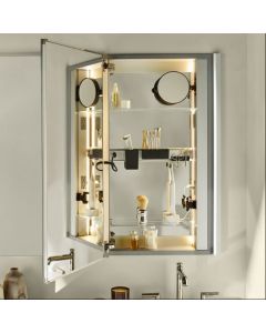Robern MR2448D4FPE4L M Series Reserve 24" W X 48" H X 4" D Single Door Bathroom Medicine Cabinet in Polished Edge with Slow-Close Hinges, Magnetic Storage, Storage Tray, Left Hinge and Electric+ Upgrade