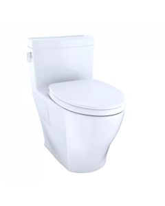 Toto MS624124CEFG#01 Legato WASHLET+ One-Piece Elongated 1.28 GPF Universal Height Skirted Toilet with CEFIONTECT in Cotton White