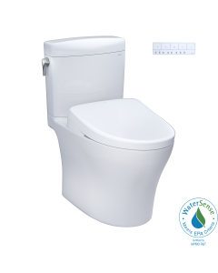 Toto MW4364726CEMFGNA#01 Aquia IV Cube® Elongated Washlet®+ S7 0.9/1.28 GPF Dual Flush Two-Piece Toilet with EWATER+ Contemporary Auto Flush Bidet Seat in Cotton White