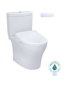 Toto MW4464726CEMFGN#01 Aquia® IV Elongated Washlet+ S7 0.9/1.28 GPF Dual Flush Two-Piece Toilet with EWATER+ Contemporary Bidet Seat in Cotton White
