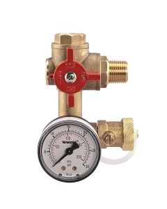 Watts 0386466, RBFF, 0.5" Residential Boiler Fill Fitting, Three Way Ball Valve, Drain Port, Pressure Gauge 0-30 psi