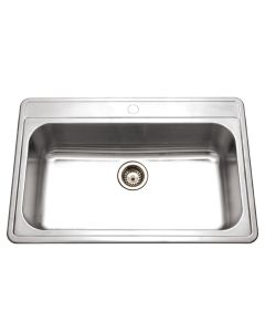 Houzer EDI-3322ST-1-1 33" L x 22" W x 9" H Stainless Steel Topmount 1-Hole Large Single Bowl Kitchen Sink in Lustrous Satin