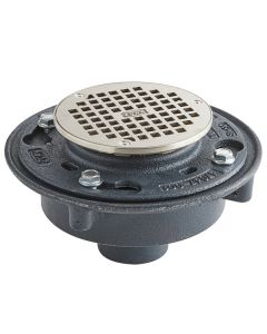 Zurn Industries ZN415-2NH-5B Cast Iron Floor Drain with 5" Round Type B Strainer and 2" No-Hub Outlet in Polished Nickel Bronze
