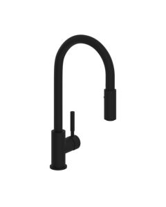 Rohl R7520MB Lux™ 1.8 GPM Deck Mounted Side Lever Handle Stainless Steel Pull Down Dual Function Kitchen Sink Faucet in Matte Black