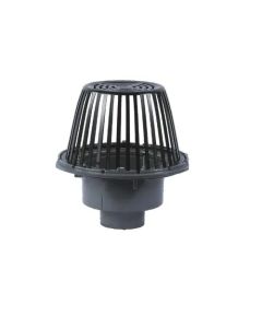 Watts RD-104, Large Area Roof Drain, Epoxy Coated Cast Iron, Flashing Clamp, Integral Gravel Stop, Self-Locking PE Dome, 4" No Hub Outlet