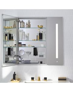 Robern AC2430D4P1L AiO Lighted Cabinet, 24" W X 30" H X 4" D, LUM Lighting, Cool White (4000K), Dimmable, Electrical Outlet, USB Charging Ports, Left Hinge
