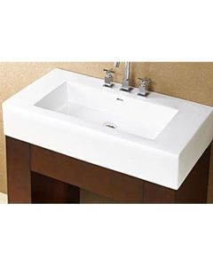 Ronbow 217737-8-WH CB3078-8 Ceramic White Rectangle Lavatory Sink with Overflow and 8 Inch Widespread