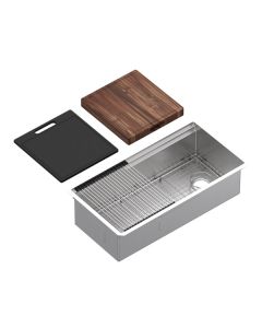 Rohl RUWUM3619WSSB Culinario™ 36" L X 19" W X 10-1/4" H Rectangular Undermount Single Bowl Kitchen Sink with Accessories in Brushed Stainless Steel