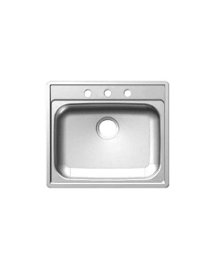 Kindred SS653NB 25" X 22" X 7" Single Bowl Drop-In Kitchen Sink, 22 Gauge Stainless Steel, Sheen Deck, Sheen Bowl, 3 Faucet Holes
