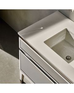 Robern TF49UCO93-8 Quartz Stone 49" W X 22" D Center Undercounter Vanity Top with 8" Widespread Three Holes in White Zeus Extreme (Vanity Base Sold Separately)