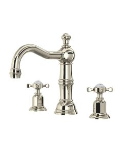 Rohl U.3721X-PN-2 Edwardian™ Perrin and Rowe 1.2 GPM Deck Mounted Column Spout Widespread Bathroom Faucet with Cross Handle and Pop Up Drain in Polished Nickel 