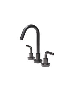 Lacava 1583.3-44 10 3/4" H Deck-Mount Three-Hole Faucet with A Gooseneck Swiveling Spout Two Curved Lever Handles, And A Pop-Up Drain In Matte Black