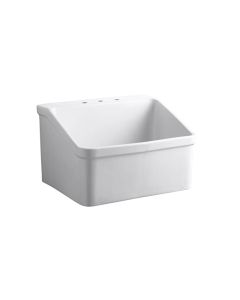 Kohler 12794-0 Hollister Bracket-Mounted 8" Widespread Faucet Holes Utility Sink in White
